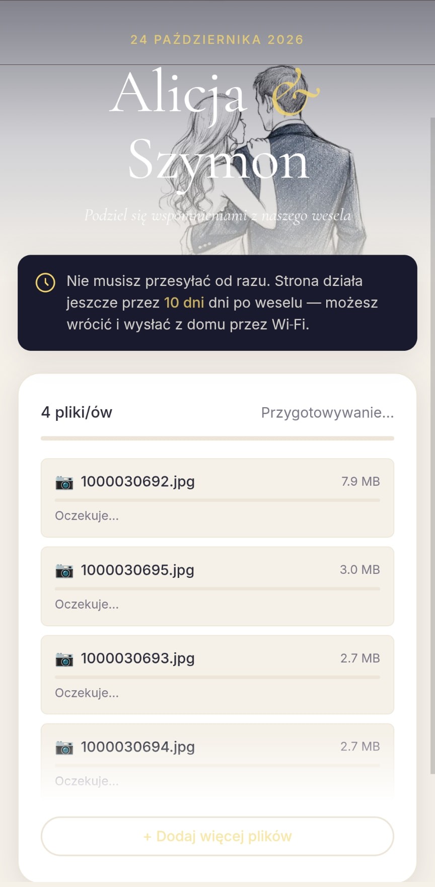 Trwające wysyłanie kilku plików w aplikacji OneSnap